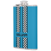 Custom Cool Blue & Black Race Sport Stripe フラスク (左)