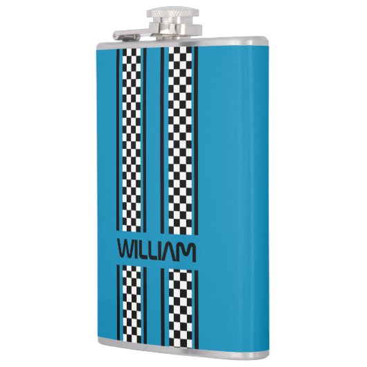 Custom Cool Blue & Black Race Sport Stripe フラスク (左)
