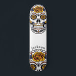 Custom Cool Illustrated Skull Skateboard スケートボード<br><div class="desc">Cool illustrated sugar skull skateboard with roses personalized with your name. A bold in your face vibe for boarding.</div>