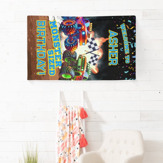 Custom Cool Monster Truck Boys Birthday 横断幕 (インサイチュ)