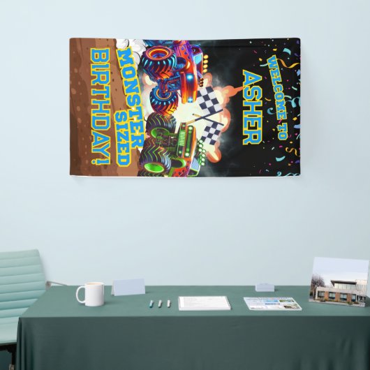 Custom Cool Monster Truck Boys Birthday 横断幕 (トレードショー)