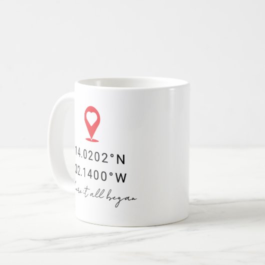 Custom Coordinates Location Valentine's Day Gift コーヒーマグカップ (正面左)