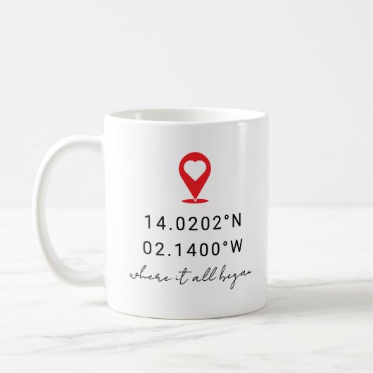 Custom Coordinates Location Valentine's Day Gift コーヒーマグカップ (左)