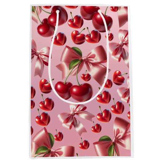 Custom Coquette Heart Bow Pattern Wrapping Paper ミディアムペーパーバッグ (正面)