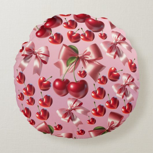Custom Coquette Heart Bow Pattern Wrapping Paper ラウンドクッション (正面)