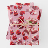 Custom Coquette Heart Bow Pattern Wrapping Paper ラッピングペーパーシート (インサイチュ)