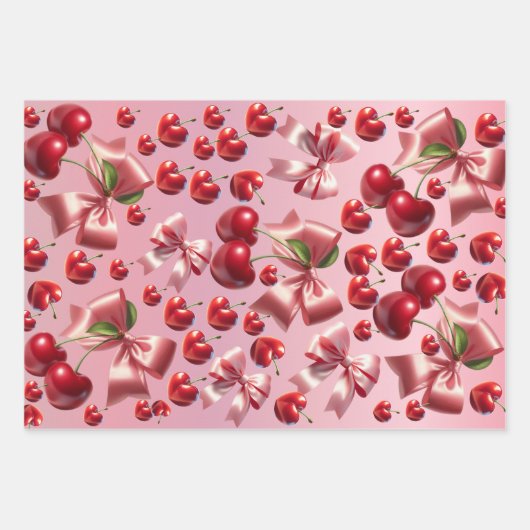 Custom Coquette Heart Bow Pattern Wrapping Paper ラッピングペーパーシート (正面)