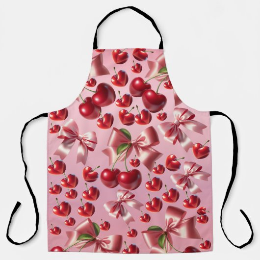 Custom Coquette Heart Cherry Bow Pattern エプロン (正面)