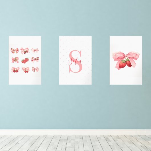 Custom Coquette Strawberries & Bows Design (ウッドフロア)