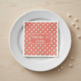 Custom Coral Paper Napkins with Pearl Accents スタンダードカクテルナプキン