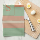 Custom Coral Sage Stripe Monogram Boho Pastel Chi キッチンタオル (四つ折り)