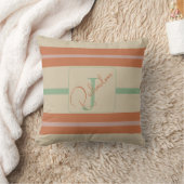 Custom Coral Sage Stripe Monogram Boho Pastel Chi クッション (ブランケット)