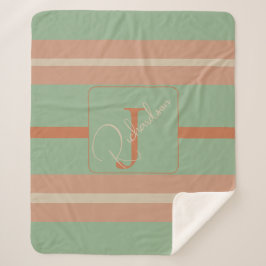 Custom Coral Sage Stripe Monogram Boho Pastel Chi シェルパブランケット
