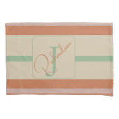 Custom Coral Sage Stripe Monogram Boho Pastel Chi 枕カバー (正面)
