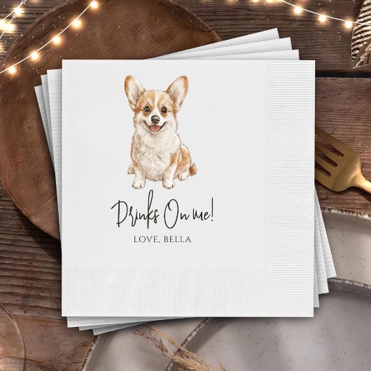 Custom Corgi Art Pet Cocktail Napkins Wedding スタンダードカクテルナプキン