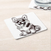 Custom Corgi Puppy with Sunglasses | Sketch Art スクエアペーパーコースター (アングル)