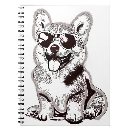 Custom Corgi Puppy with Sunglasses | Sketch Art ノートブック (正面)