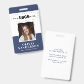 Custom corporate logo employee photo blue ID バッジ (正面＆裏面)