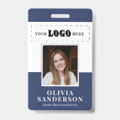 Custom corporate logo employee photo blue ID バッジ (正面)