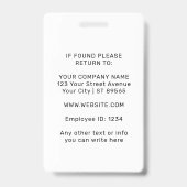 Custom CorporateBadge Employee/Event ID with Photo バッジ (Back)