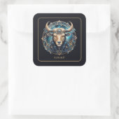 Custom Cosmic Bull Zodiac Symbol Black Gold Taurus スクエアシール (バッグ)