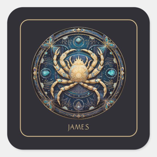 Custom Cosmic Crab Zodiac Symbol Black Gold Cancer スクエアシール (正面)