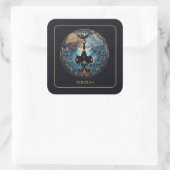 Custom Cosmic Twin Zodiac Symbol Black Gold Gemini スクエアシール (バッグ)