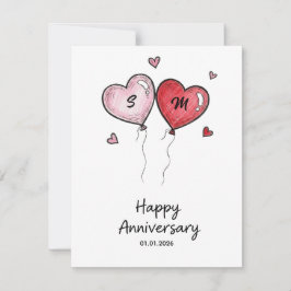 Custom Couple Anniversary Card Watercolor Hearts シーズンカード