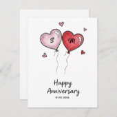 Custom Couple Anniversary Card Watercolor Hearts シーズンカード (正面/裏面)