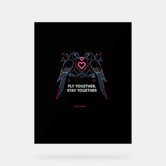 Custom Couple Anniversary Neon Parrots Winter Hood アクリルサイン (正面)