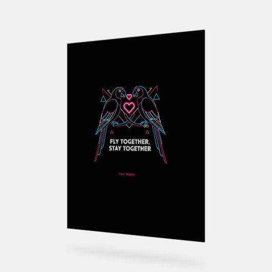 Custom Couple Anniversary Neon Parrots Winter Hood アクリルサイン (傾斜)