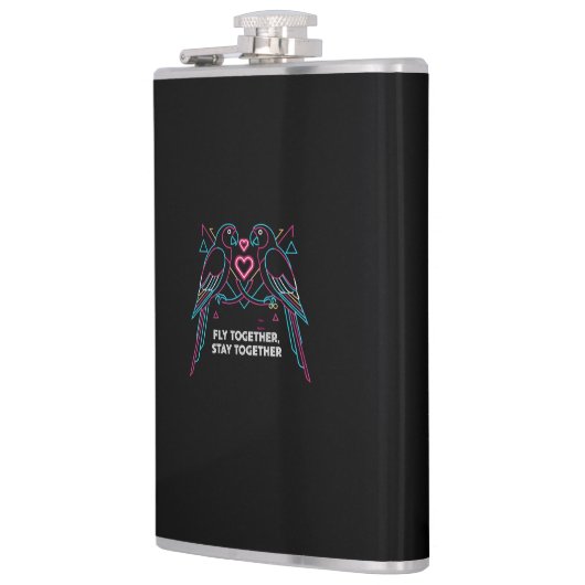 Custom Couple Anniversary Neon Parrots Winter Hood フラスク (左)