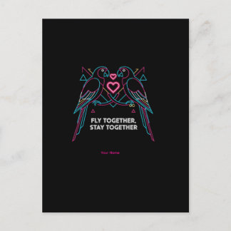 Custom Couple Anniversary Neon Parrots Winter Hood ポストカード