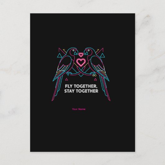 Custom Couple Anniversary Neon Parrots Winter Hood ポストカード (正面)
