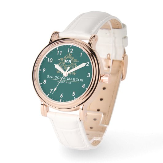 Custom couple floral names monogram  green 腕時計 (傾斜)