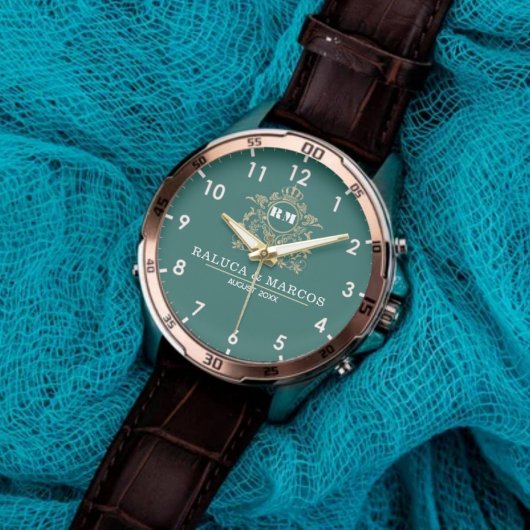 Custom couple floral names monogram  green 腕時計