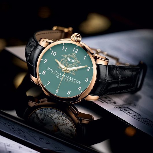 Custom couple floral names monogram green 腕時計