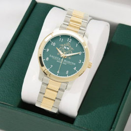 Custom couple floral names monogram  green 腕時計