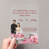 Custom Couple Floral WI.–Pink Flowers &Script Font アクリル招待状 (インサイチュ (ポータブル))