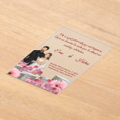 Custom Couple Floral WI.–Pink Flowers &Script Font アクリル招待状 (レイダウン)