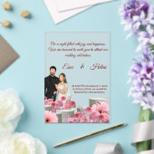 Custom Couple Floral WI.–Pink Flowers &Script Font アクリル招待状 (インサイチュ (ウェディング))