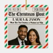 Custom Couple Gift Our First Christmas Newspaper セラミックオーナメント (裏面)