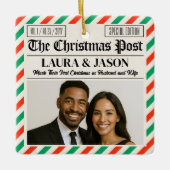 Custom Couple Gift Our First Christmas Newspaper セラミックオーナメント (正面)