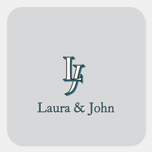 Custom Couple Initials and Names Stickers スクエアシール (正面)