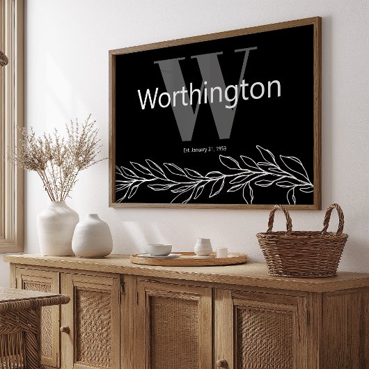 Custom Couple Last Name Elegant Wedding Print ポスター