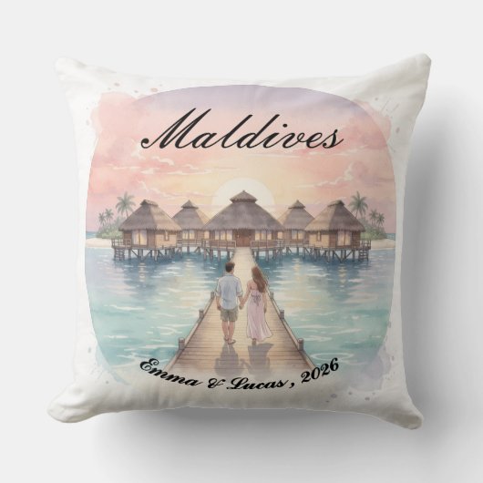 Custom Couple Maldives Honeymoon Keepsake クッション (正面)