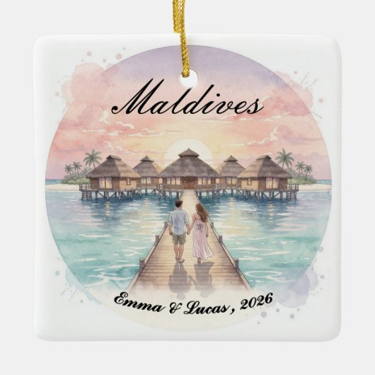 Custom Couple Maldives Honeymoon Keepsake セラミックオーナメント (正面)