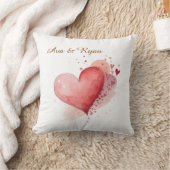 Custom Couple Name Watercolour Hearts Pillow Cover クッション (ブランケット)
