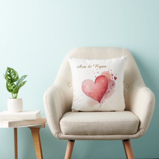Custom Couple Name Watercolour Hearts Pillow Cover クッション (椅子)