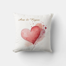 Custom Couple Name Watercolour Hearts Pillow Cover クッション